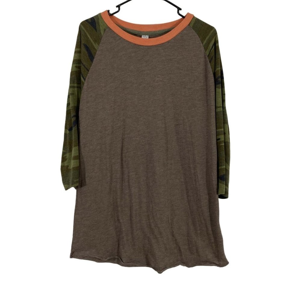 Alternative Earth Mens Brown Camouflage Raglan Sleeves Pullover T Shirt Size XL